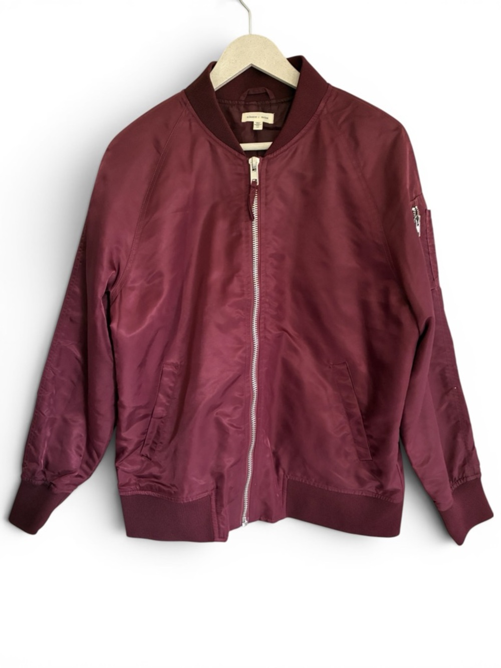 silence + noise Dusty Rose Satin Members Only Bomber Jacket Size M